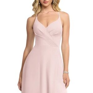 Azazie Davis Blushing Pink A-Line V-Neck Chiffon Dress